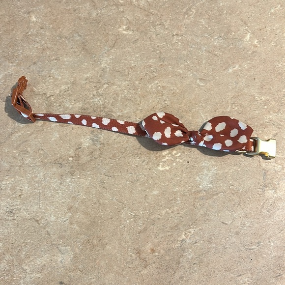 Small Dog Collar with Bow Brown & Tan Polka Dots - Picture 3 of 4